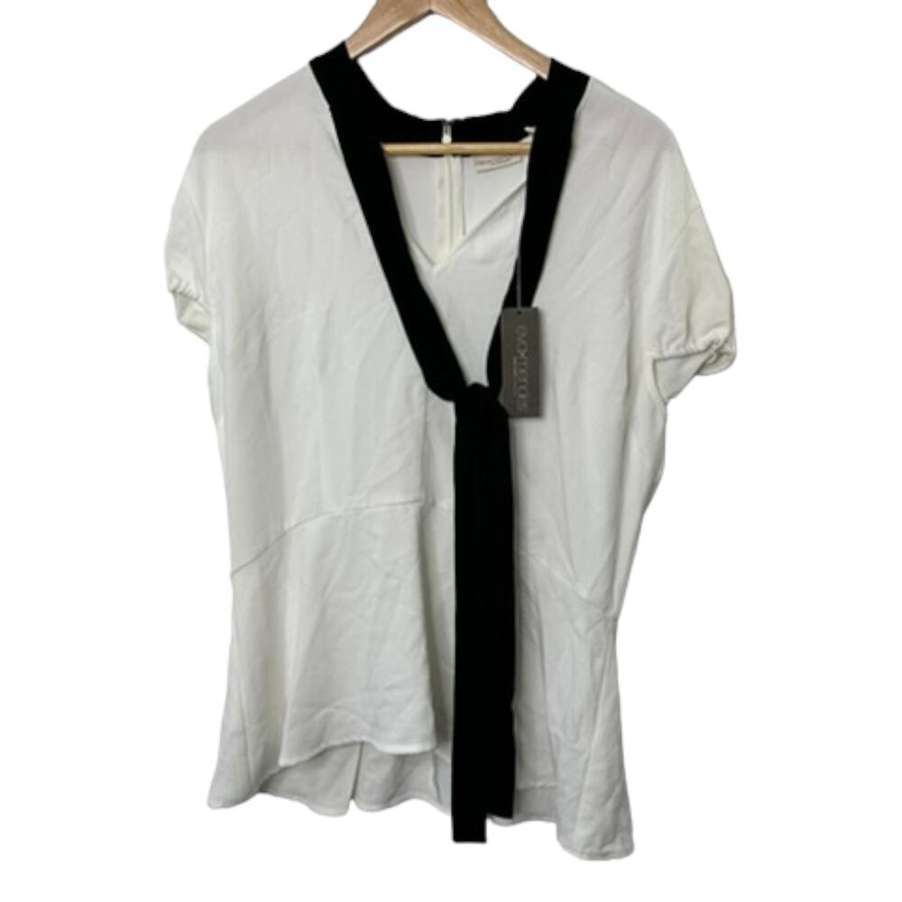 EVA MENDES White Short Sleeve V Neck-Tie Style Collared Top Women's Size XL New